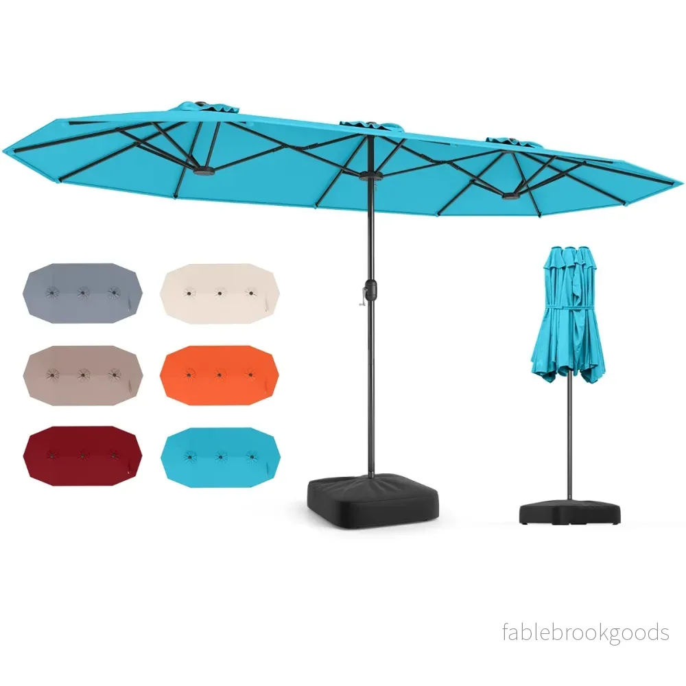 Dubbel – parasoll med stativ, solskydd UPF 50+, – 400 x 200 cm – Turkos