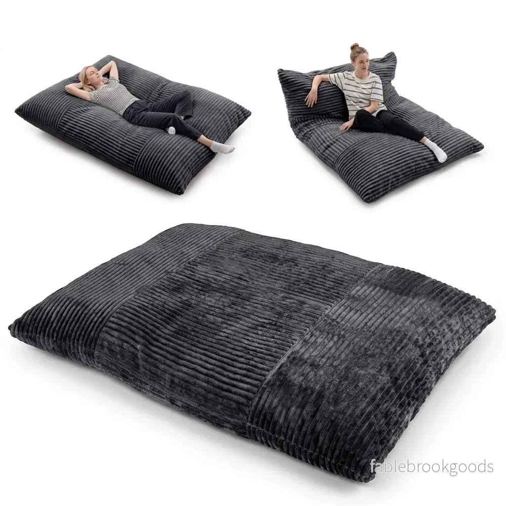Säckpuff – i kordtyg, jättestor bönpuff med avtagbart överdrag – 194 x 139 x 19 cm