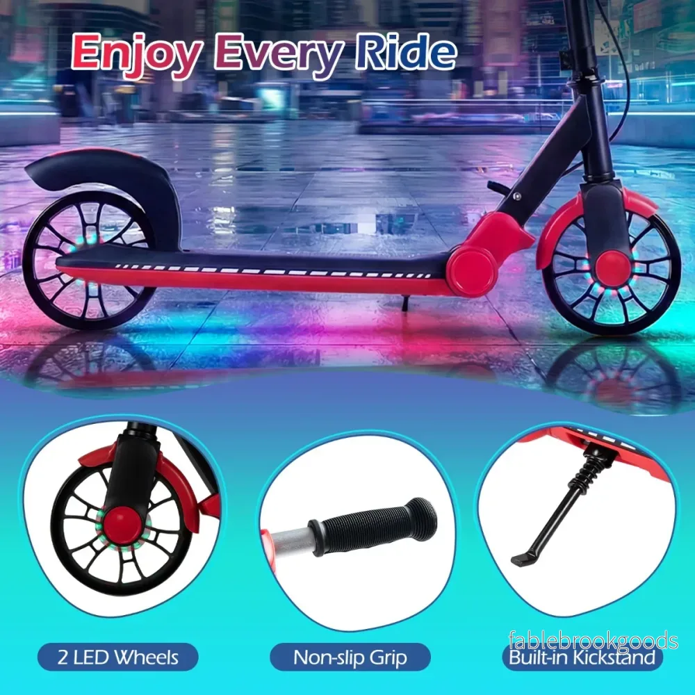 Hopfällbar – sparkcykel med lysande hjul och ställ Höjjusterbar – 2 – Röd - Bild 3
