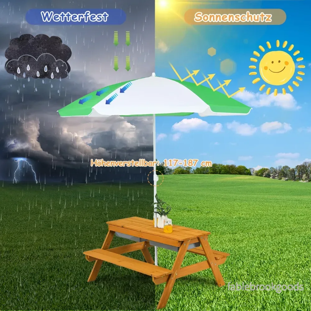 i – utomhus picknickbord vatten och sandbord med lekboxar paraply natur vitt – 3 1 – Vit - Bild 3
