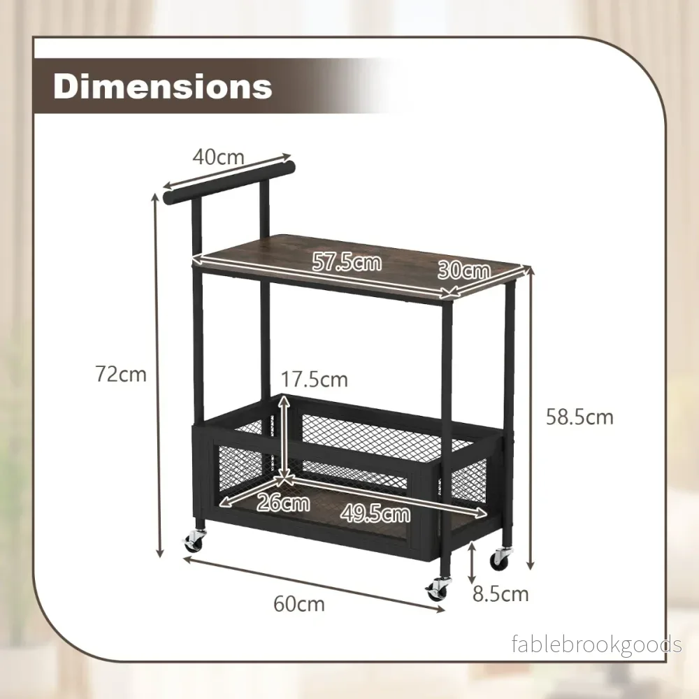 Sidobord – med Hjul Soffbord Handtag Vardagsrumsbord Öppen Lagringsyta – 60 x 40 x 72 cm – Svart - Bild 3