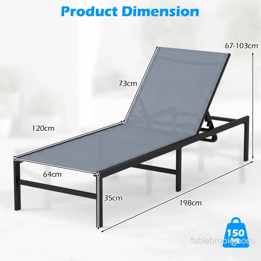 Solstol – för utomhus Justerbar liggstol – 64 x 198 x 67-103 cm – Grå - Bild 2