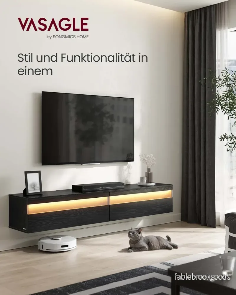 Hängande TV lowboard – Modern design – Ebenholtssvart - Bild 2