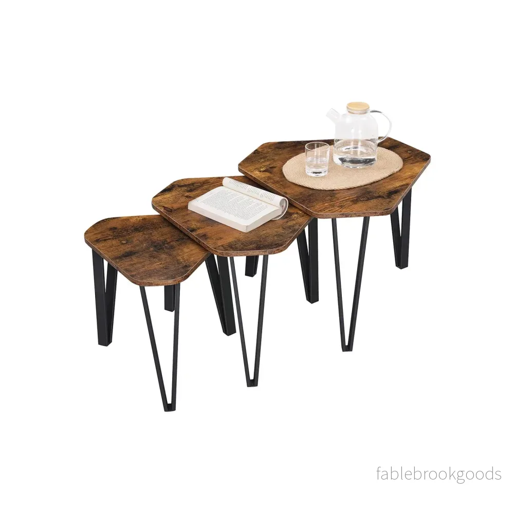 Sidobord – Set om 3 – Industriell design – Vintage brun-svart - Bild 2