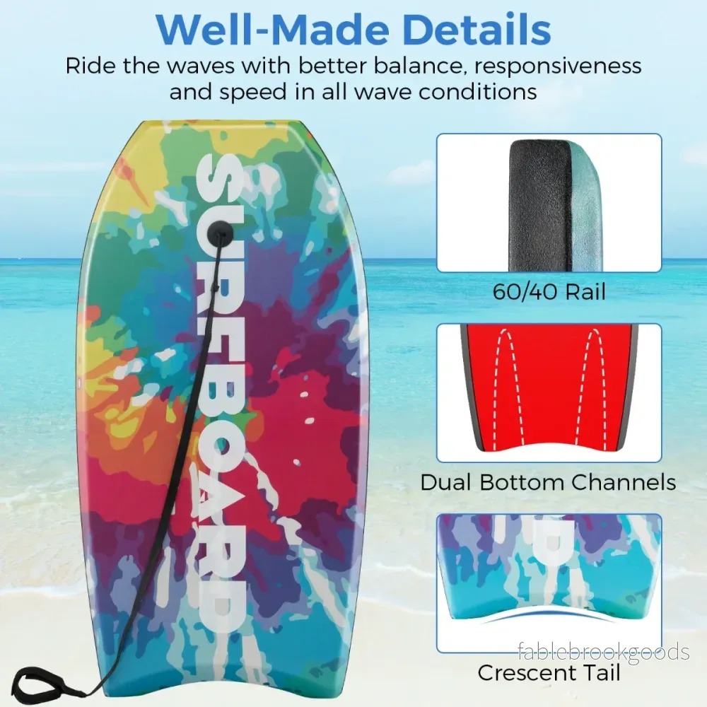 Barnbodyboard – med EPS kärna och XPE topp HDPE underdel handledsrem, surfbräda – 104 cm – Färgglad - Bild 3