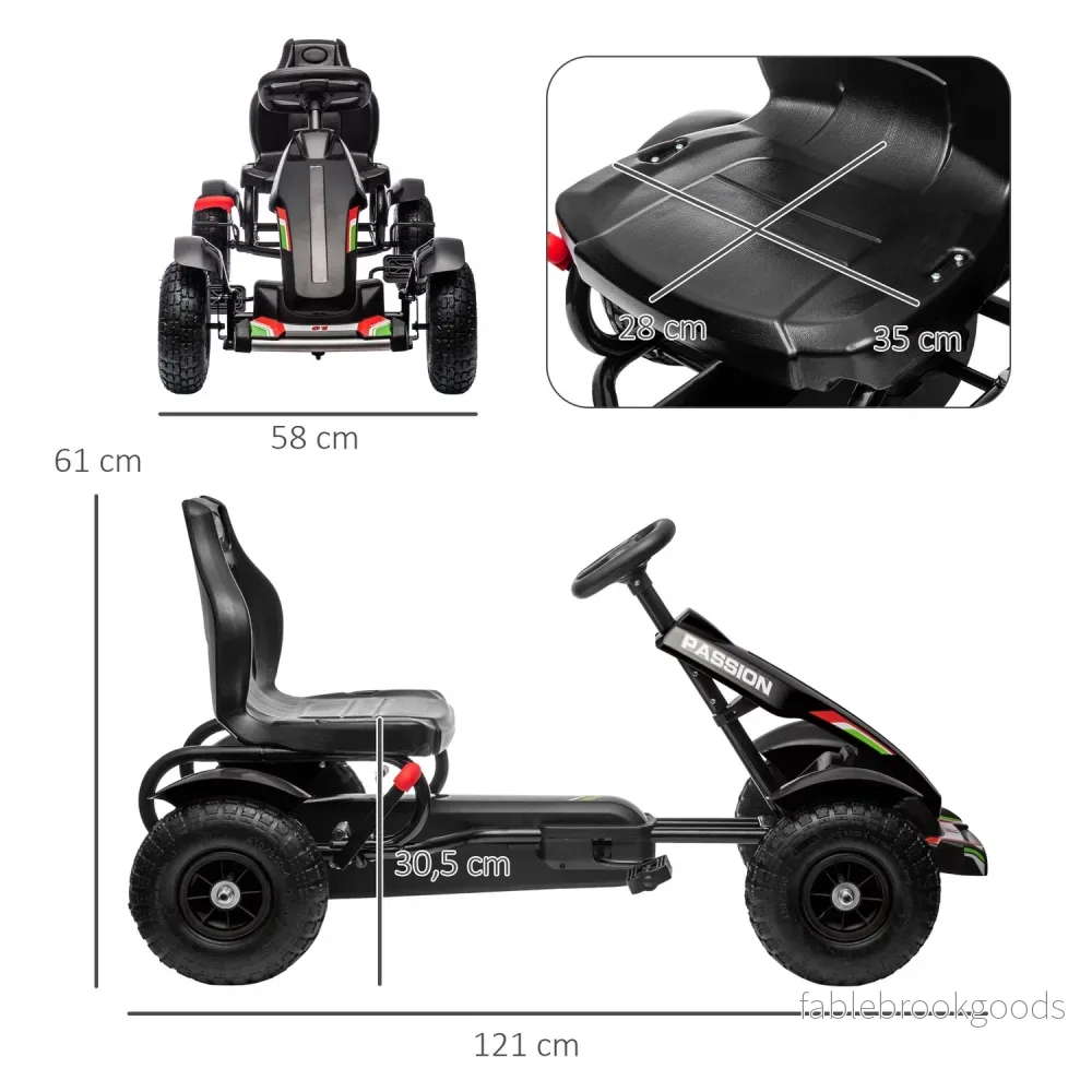 Pedal Go-Kart för barn med handbromsar, justerbart säte, svart - Bild 3