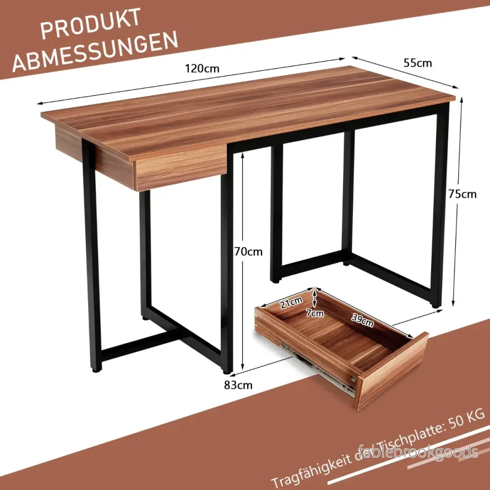 Långt – datorbord med låda och justerbara kuddar – 120 cm – Valnöt - Bild 2