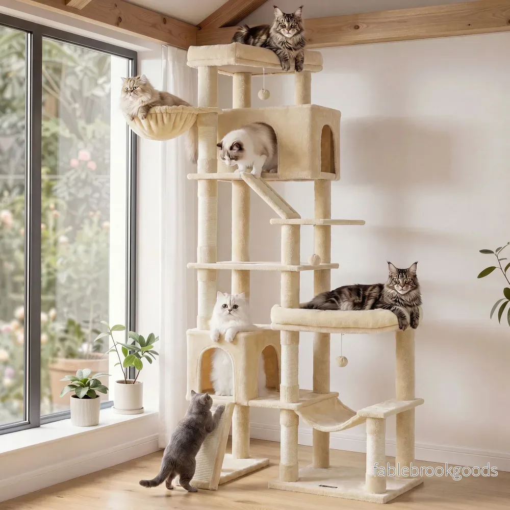 Krabpaal – Met Sisalstammen en Rustplateaus – Voor Grote Katten – Beige – 105 x 45 x 202 cm Krabpaal – Met Sisalstammen en Rustplateaus – Voor Grote Katten – Beige – 105 x 45 x 202 cm