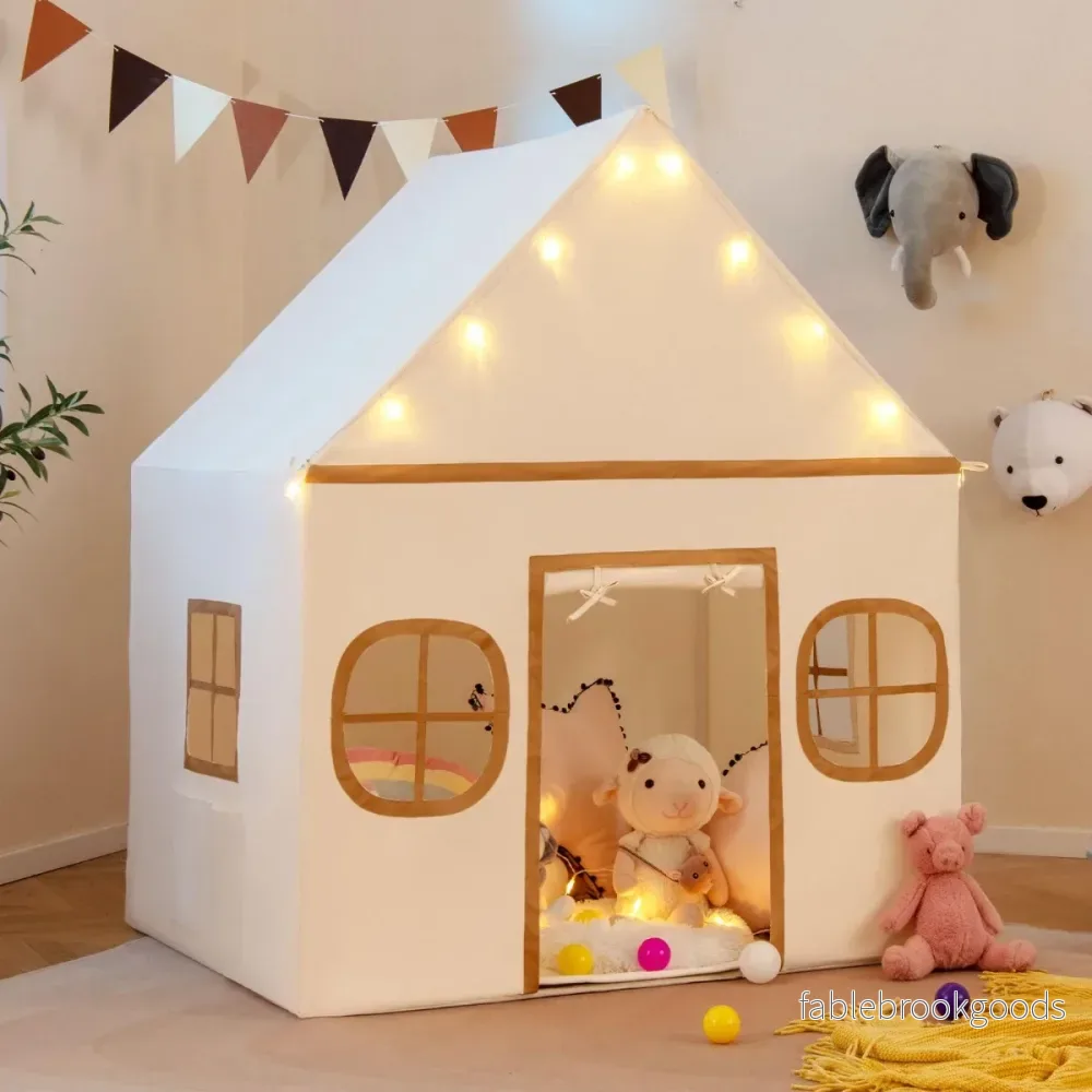 Lekhus – Barn Inomhus med Stjärnljus och Polstrad Matta + – Beige + Brun - Bild 3