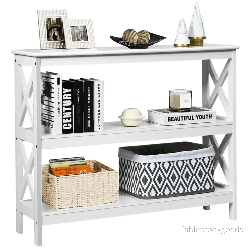 Konsolbord – Sidobord Industriell design med hylla Hallbord – 100 x 33 x 80 cm – Vit - Bild 2