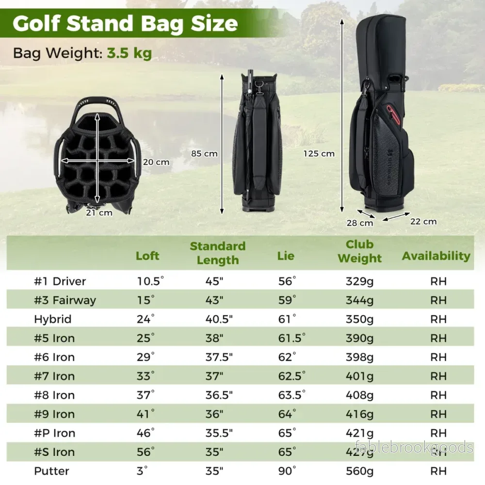 Del – Golfklubba Set för Högerhänt med Golfväska Caddy Bag – 11 – Svart - Bild 2