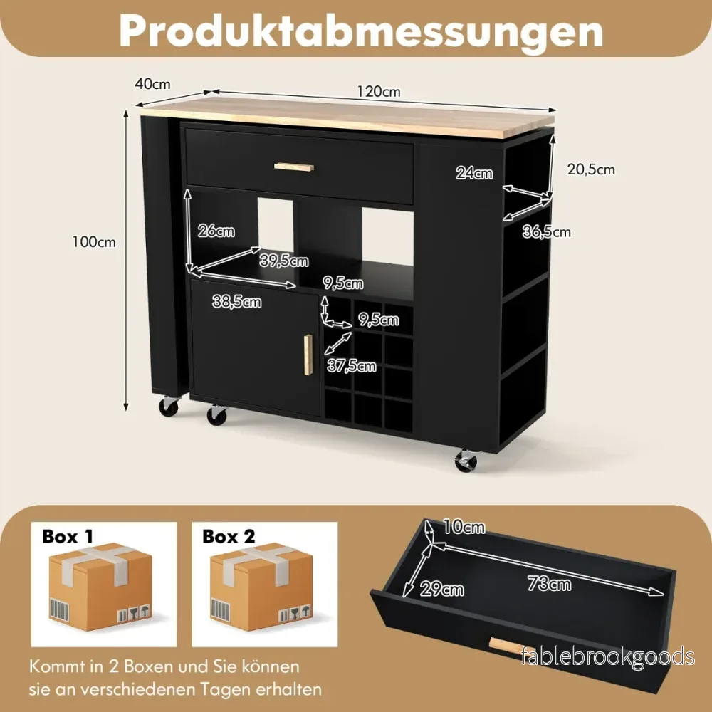 Köksvagn – och Barbord med Justerbart Hylla Låda Vinställ – Svart - Bild 2