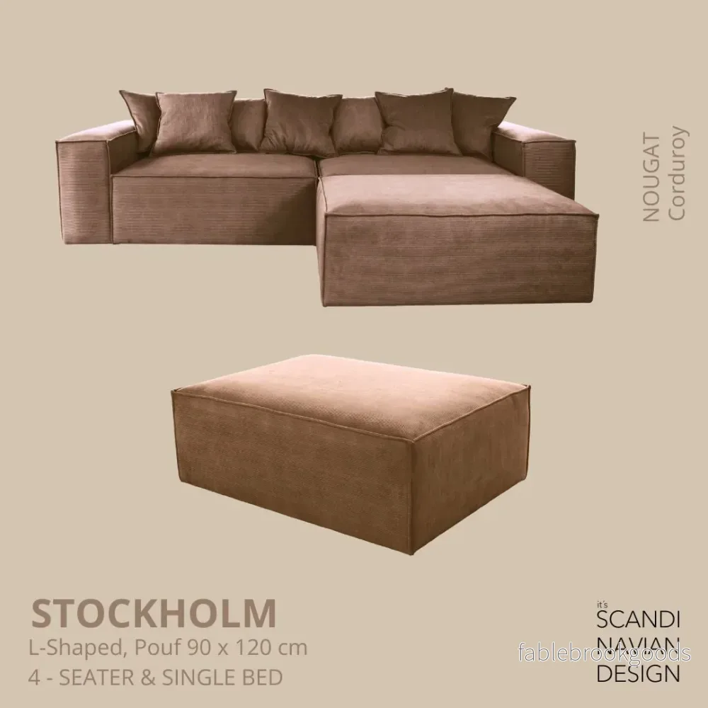 Stockholm L- Shaped sofa/single bed  Corduroy Nougat removable & washable cover
