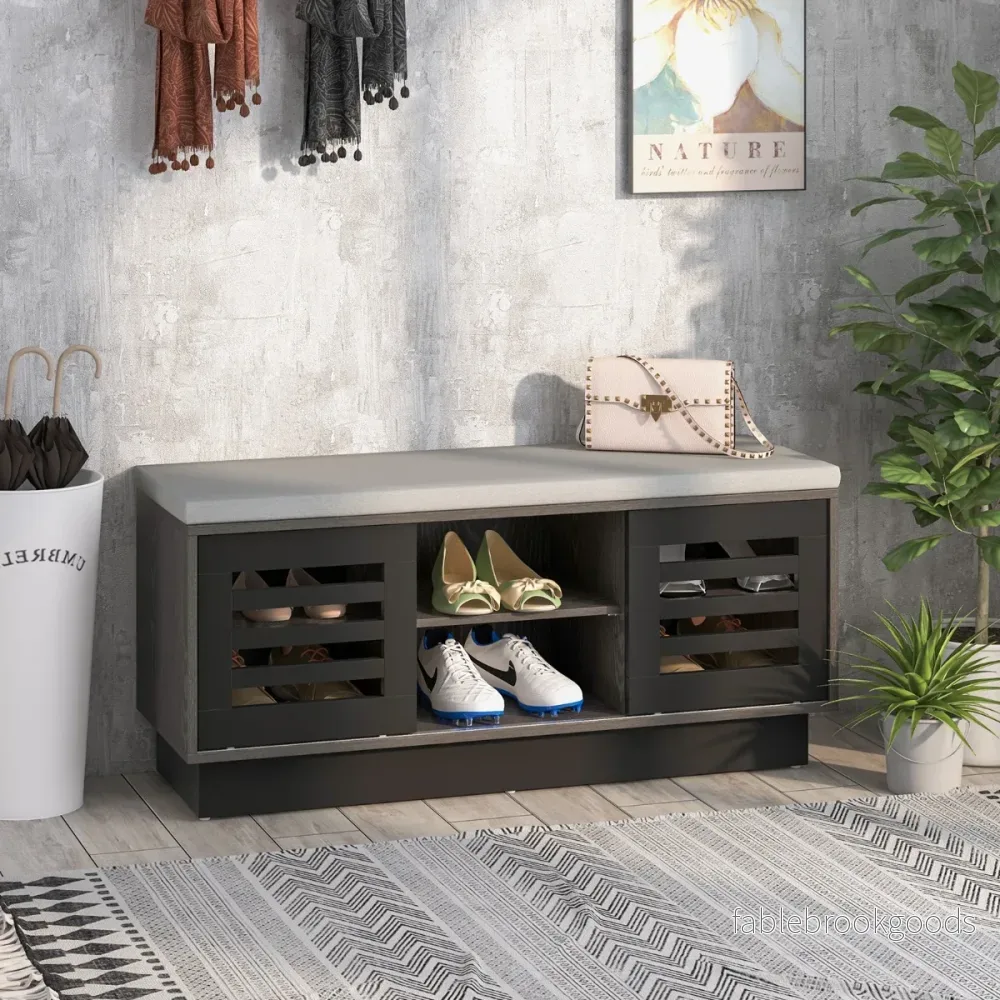 i – bänk och skoställ med fack justerbara hyllor – 2 1 6 3 99,5 x 34,5 x 46 cm – Grå - Bild 2