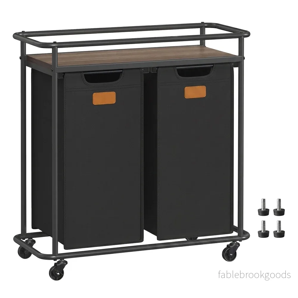 Wasmand – Met Meerdere Vakken en Deksel – Zwart-bruin – 72,4 x 33 x 79,5 cm Wasmand – Met Meerdere Vakken en Deksel – Zwart-bruin – 72,4 x 33 x 79,5 cm