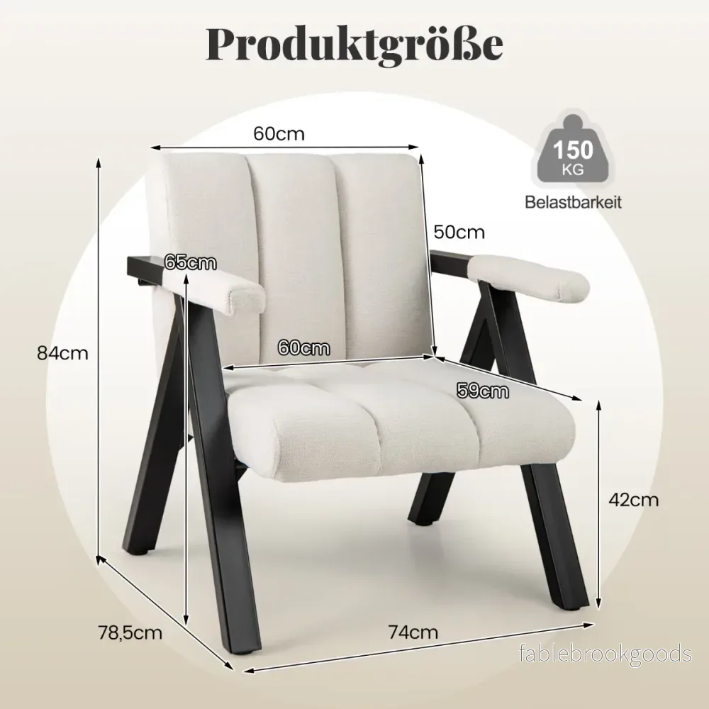Polstrad – loungestol med armstöd och metallram Modern soffstol Relaxstol – Beige - Bild 2