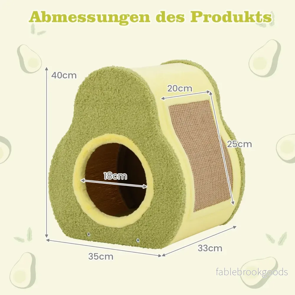 Avokadoformat – katthus med juteskrapbräda och bergsformat tak Söt kattboende – Grön - Bild 2