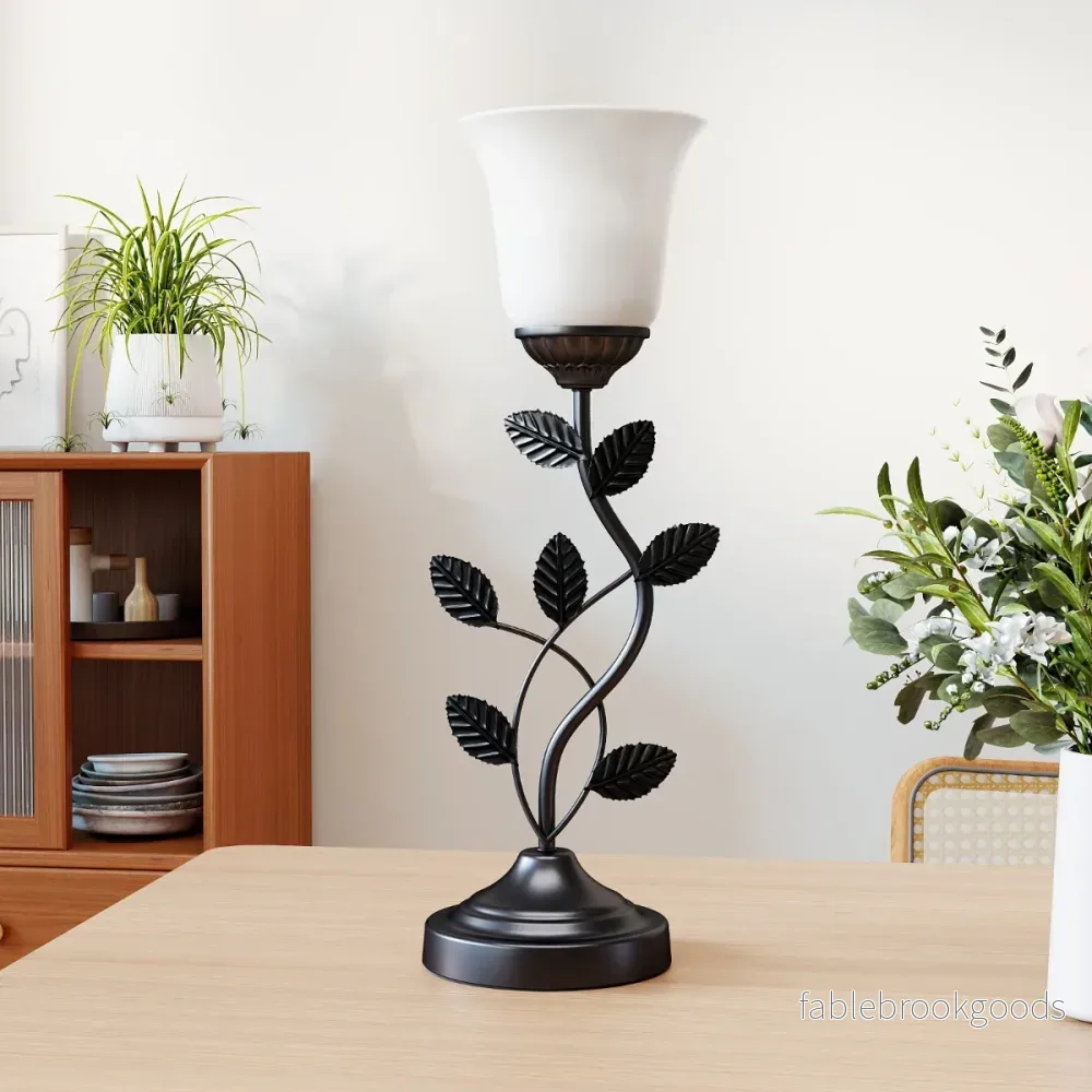 Vintage – nattlampa med tulpanformad lampskärm i glas och metallblad Retro – Grön - Bild 3