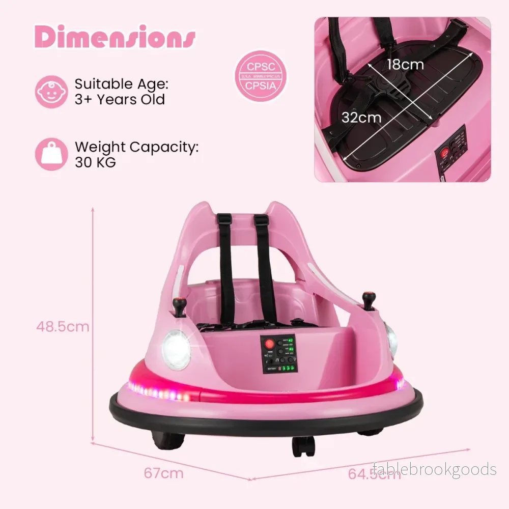 Barn – El Bumpercar 12V Batteri drivet med Fjärrkontroll och Dubbel Joystick 360° Svängning – Rosa - Bild 2