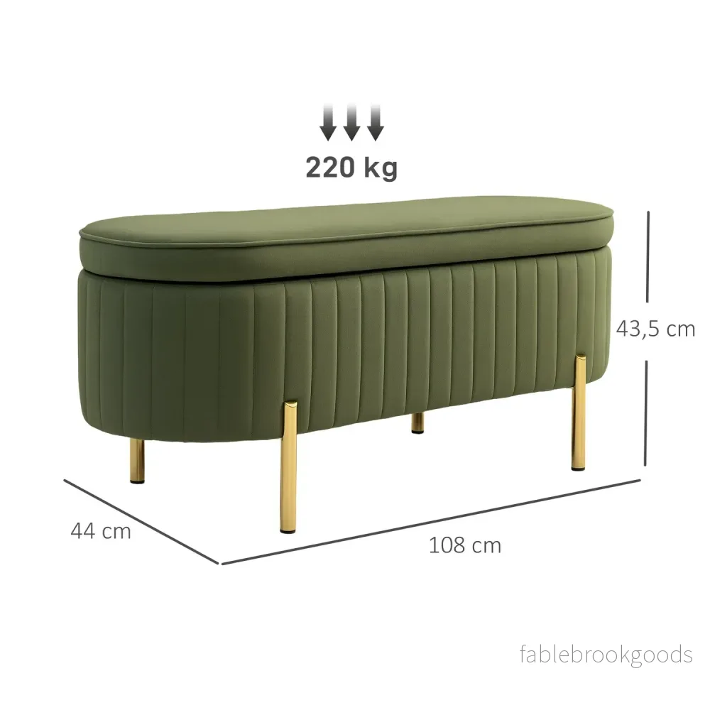 Förvaringsbänk i grön sammet med guldben, 19 gallon kapacitet - Bild 3