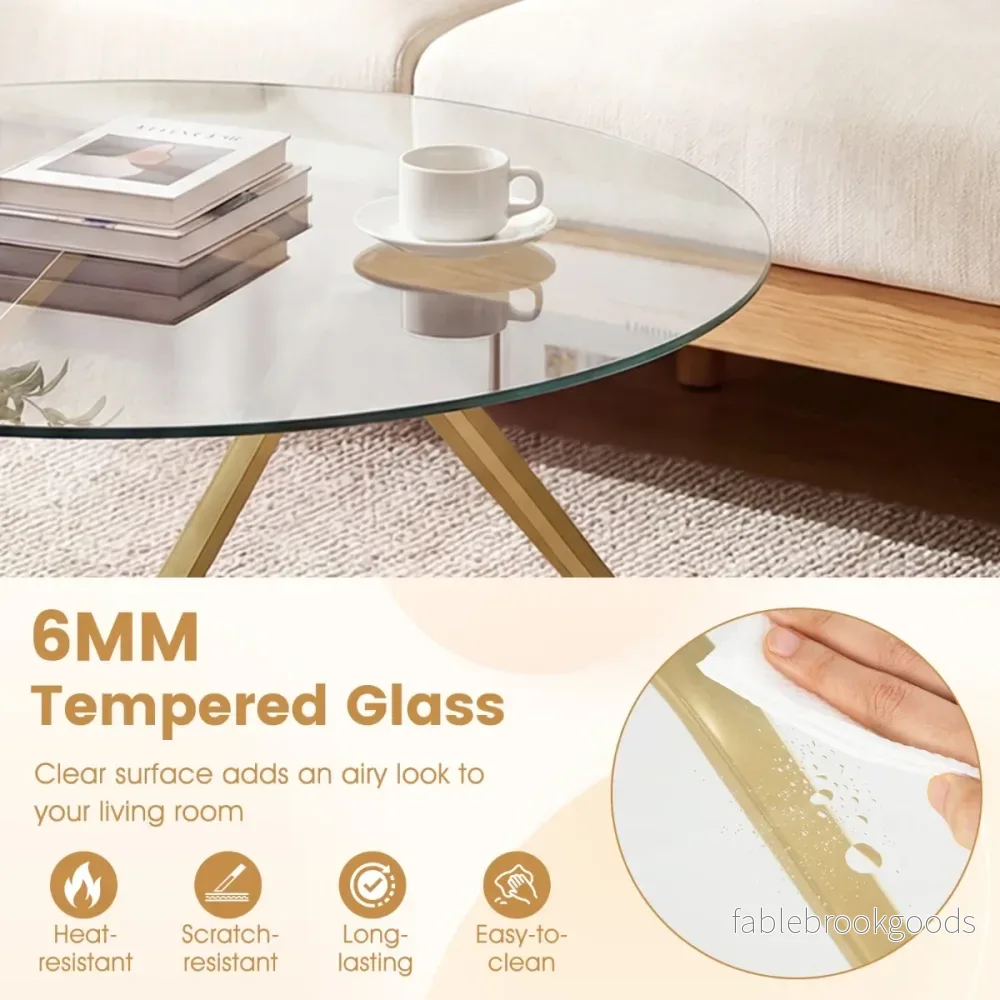 Runt – soffbord med härdat glas och metallram Modernt Sidobord Gyllene – Guld - Bild 3