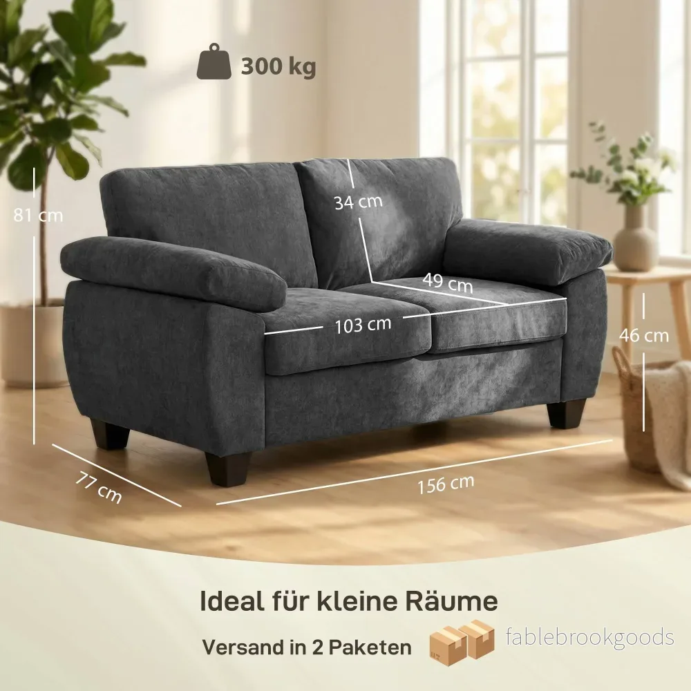 2-sits chenillesoffa, 156 cm, mörkgrå, 300 kg kapacitet - Bild 3