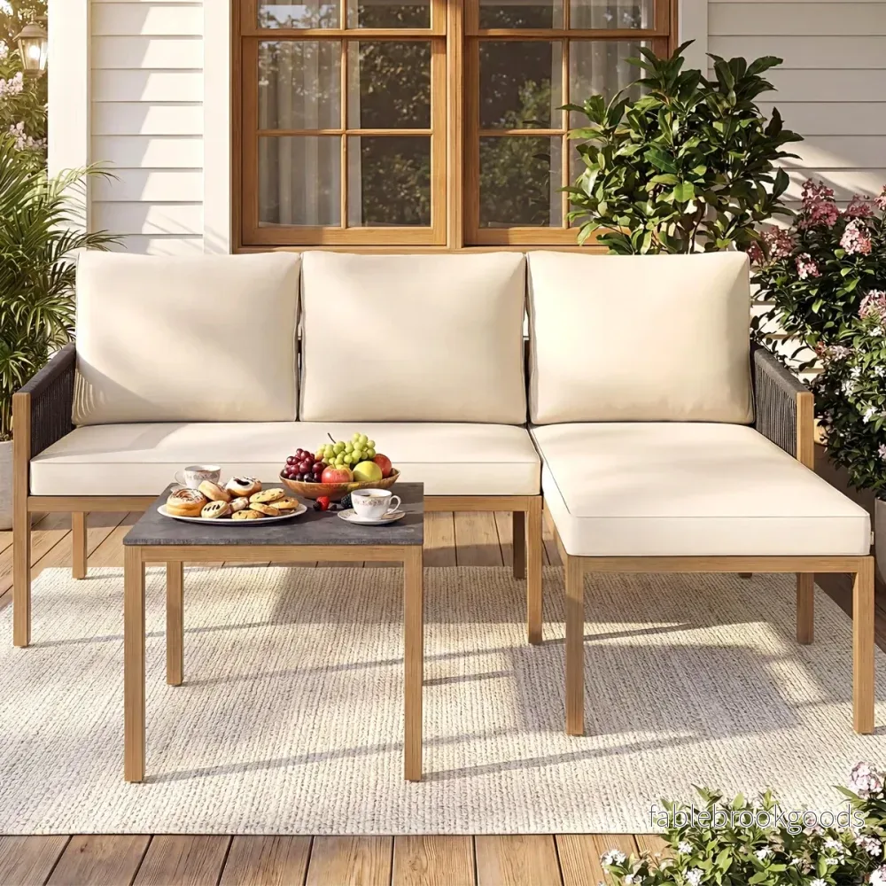 Trädgårdslounge – med bord och kuddar, delig sittgrupp, trädgårdsmöbler, för – 3 – Beige - Bild 3