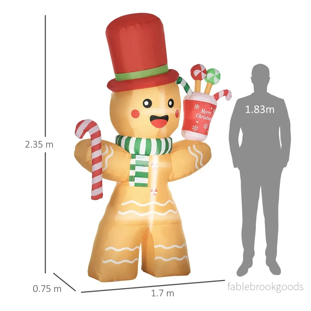 Uppblåsbar pepparkaksgubbe med LED-lampor, 235cm - Bild 3