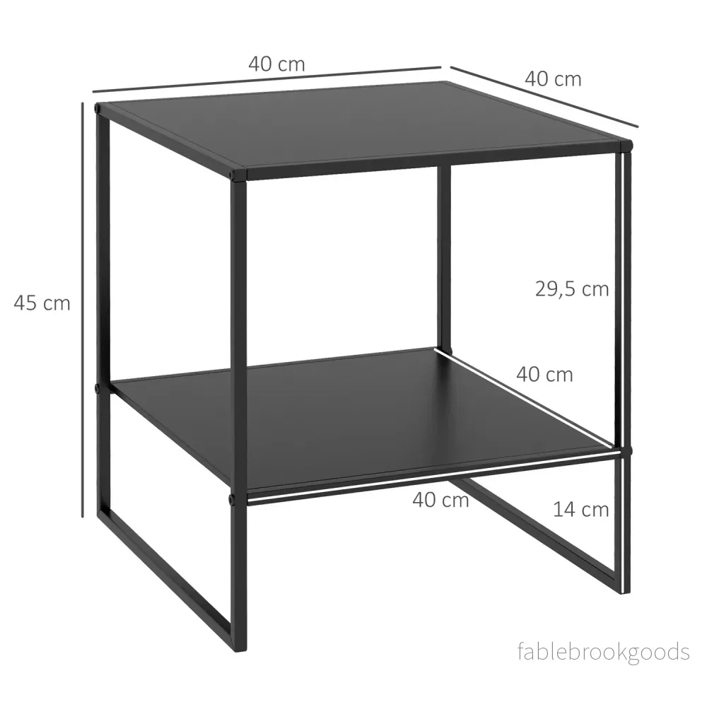 Svart sidobord med hylla – Stålstomme 40x40x45 cm - Bild 3