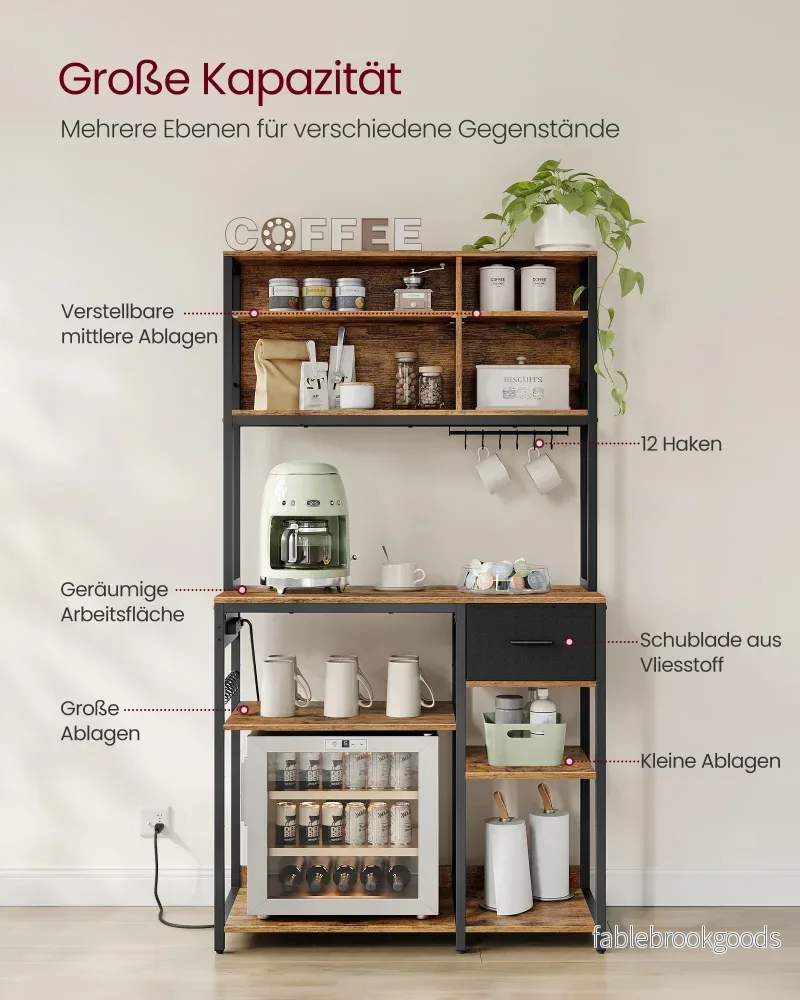 Kökshylla med uttag och låda – Vintage Brown-Inky Black - Bild 3