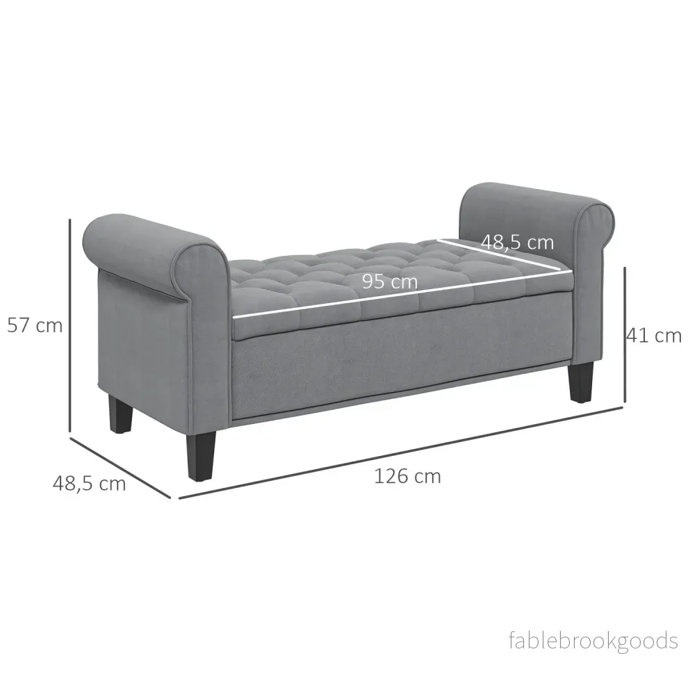 Grå stoppad bänk med förvaring, sammetslook, 120 kg kapacitet - Bild 3