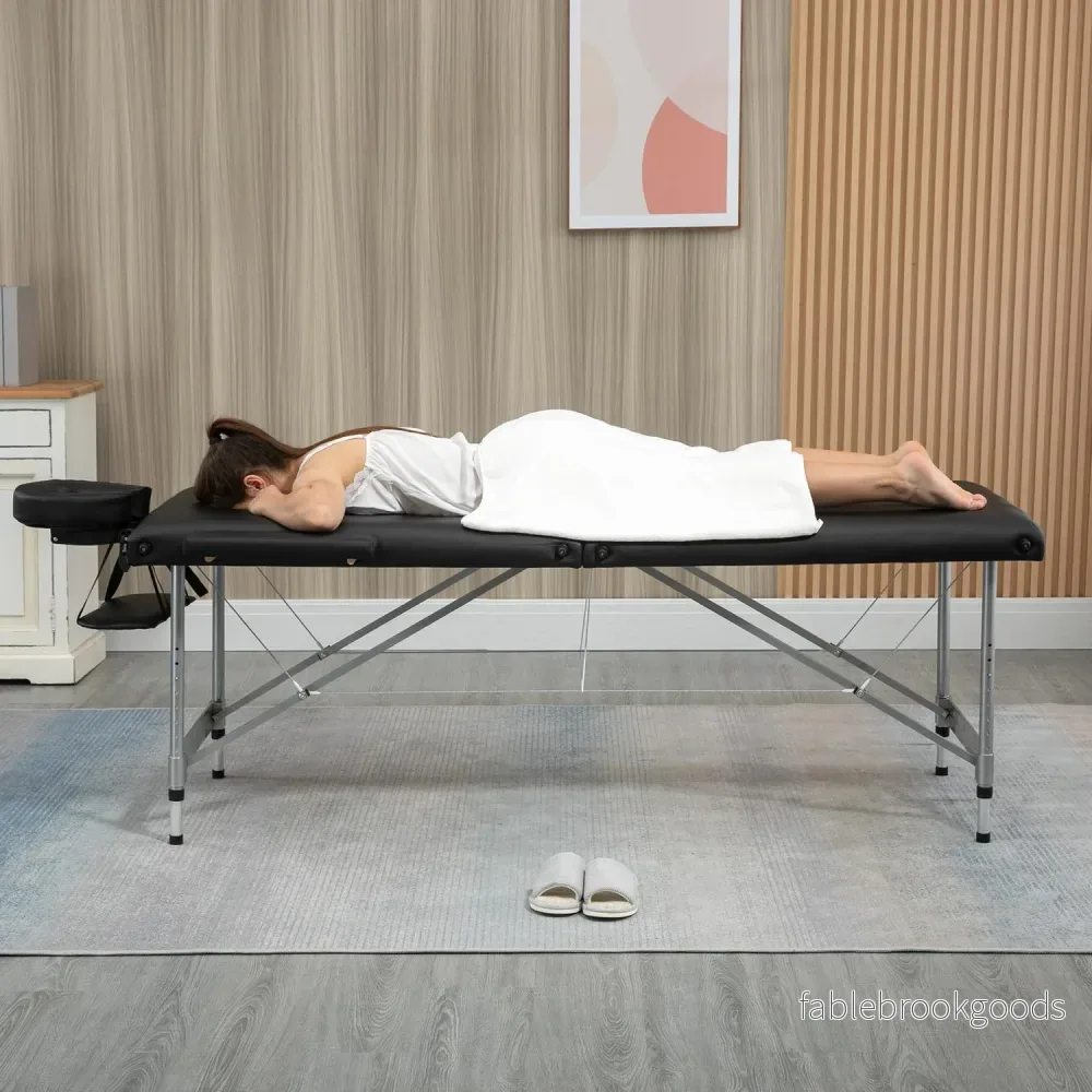 Fällbart massagebänk, 7-zoner, höjdjusterbar, svart - Bild 2