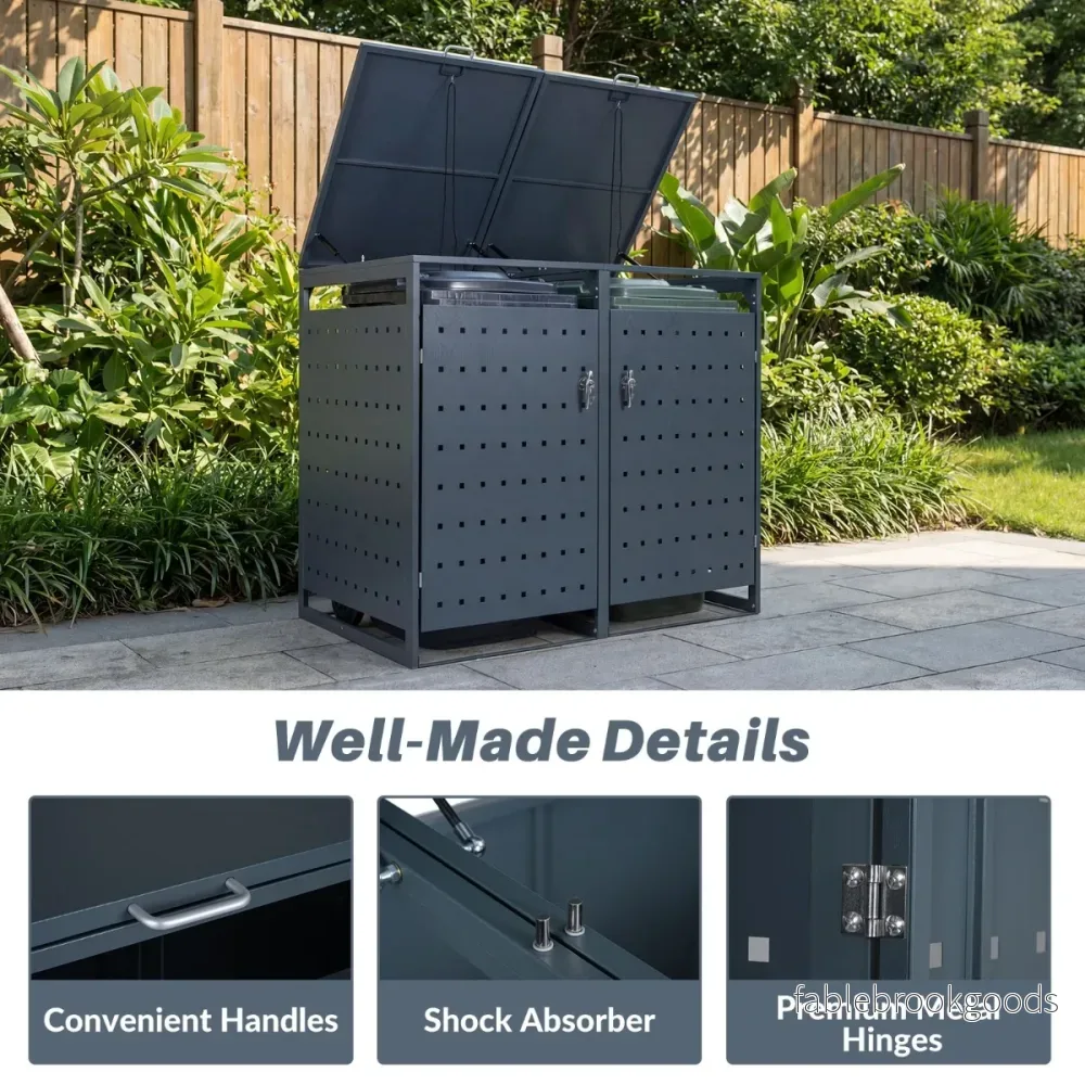 kärrs – soptunneförråd för L, metallklädsel soptunnor, sopbox med fälllock – 2 240 2 – Grå - Bild 3