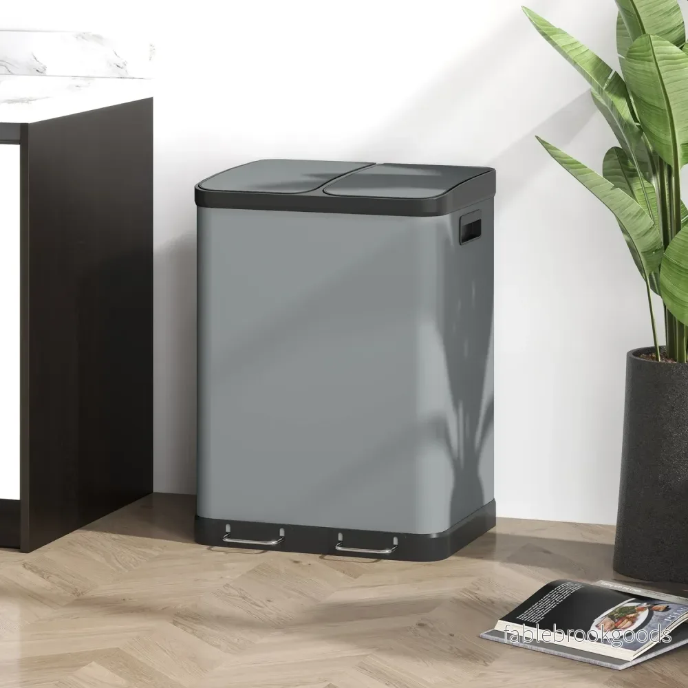 Dubbla 30L pedalbehållare - metall, innerbehållare, lock - Bild 2