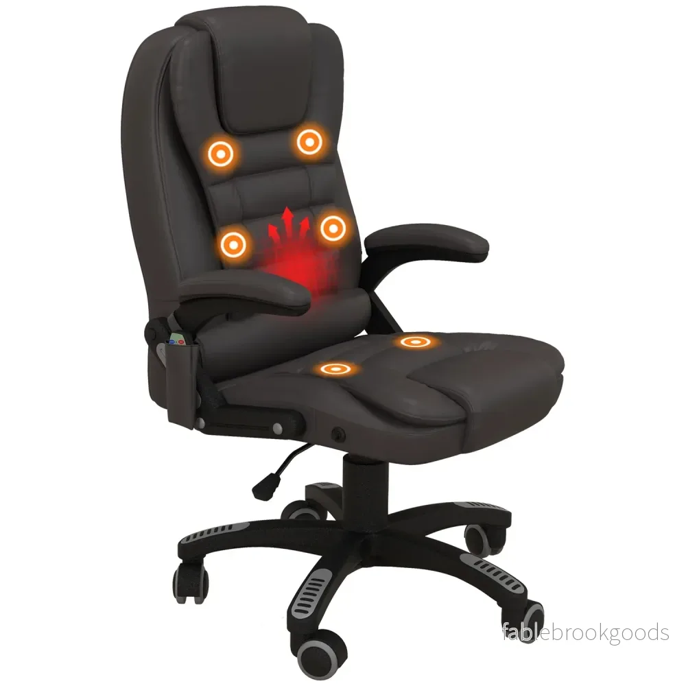 Vibrationsmassage kontorsstol med värme, konstläder, brun