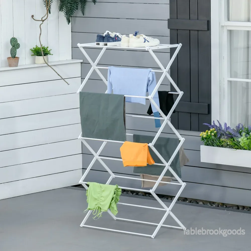 Vikbar Tower Clothes Airer, 8 nivåer, vit 74x35x144 cm - Bild 2