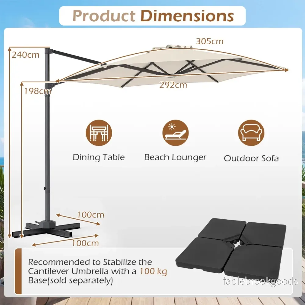 Solskärm – Uthängd med 360° rotation ventilationsöppning korsfot vev – 3 m – Beige - Bild 2