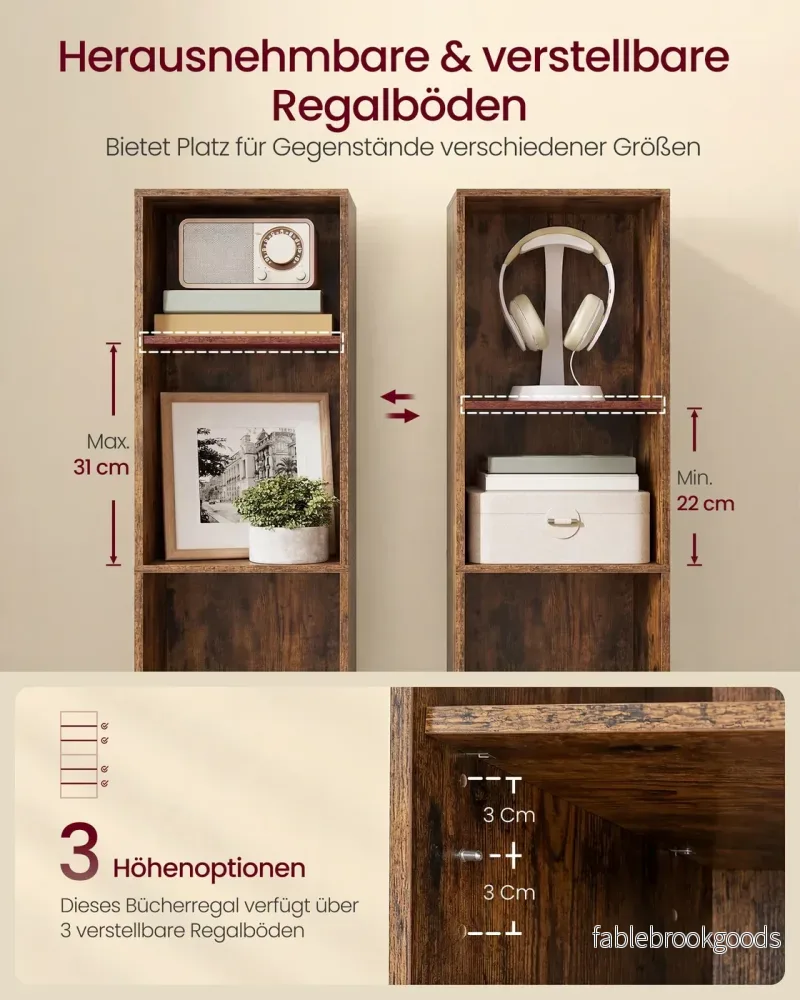 Boekenkast - 6 Planken - Smal - Verstelbare Planken - Vintage Bruin - Bild 3