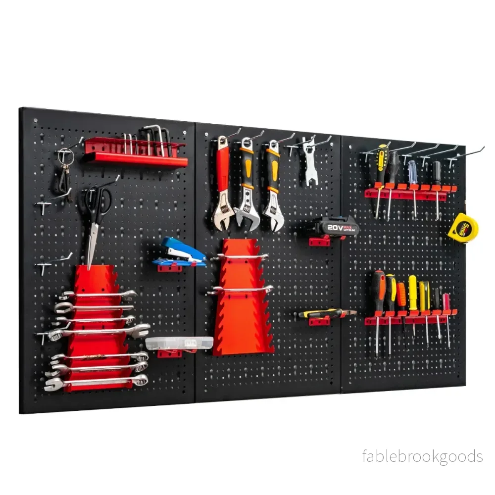 Verktygsvägg – med hängande tillbehör förvaringssystem verktygshållare sortiment perforerade paneler – 25 3 120 x 60 cm – Röd och svart