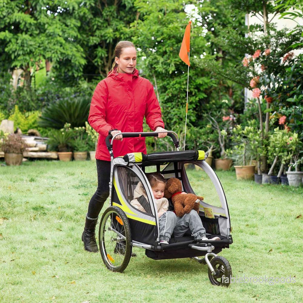 Barncykelvagn med fjädring & broms, gul/svart - Bild 2
