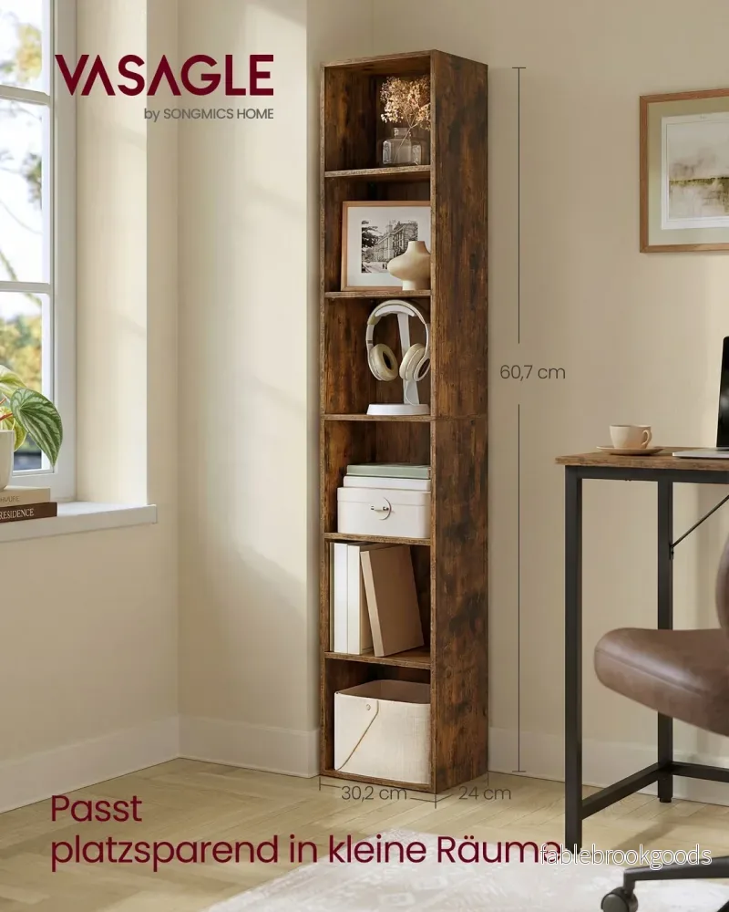 Boekenkast - 6 Planken - Smal - Verstelbare Planken - Vintage Bruin - Bild 2