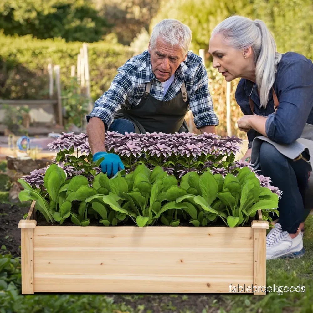 Blomlåda – Högbädd Trä Planteringslåda Fyrkantig Trädgårdsbädd med Öppen Botten Planteringsbädd för Gräsmatta Terrass – 102 x 102 x 30 cm – Natur - Bild 3