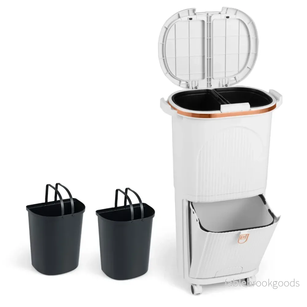 38L – Soptunna med Utbytbar Hink och Lock Fotpedal Hjul Sopkärl – 2 – Vit