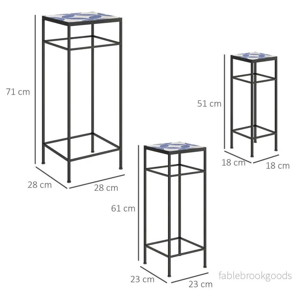 Växtställ i metall för inomhusbruk – Set om 3, blått och vitt, 71 cm - Bild 3