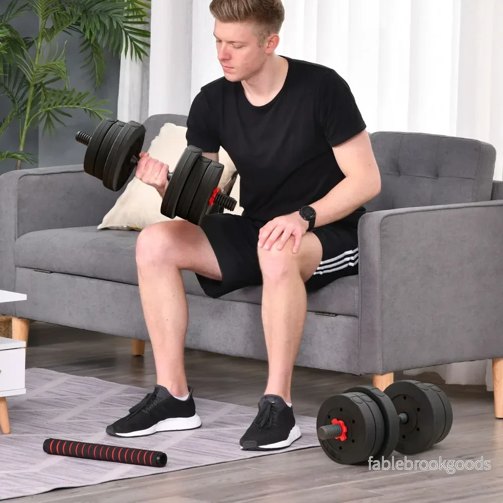 2 i 1 hantelset 20 kg justerbar hantel & skivstång professionell styrketräning för hantel svart - Bild 2
