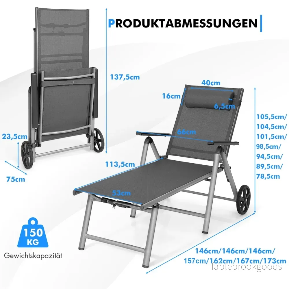 Solstol – i aluminium med hjul Fällbar – 137,5 x 75 x 23,5 cm – Grå - Bild 3