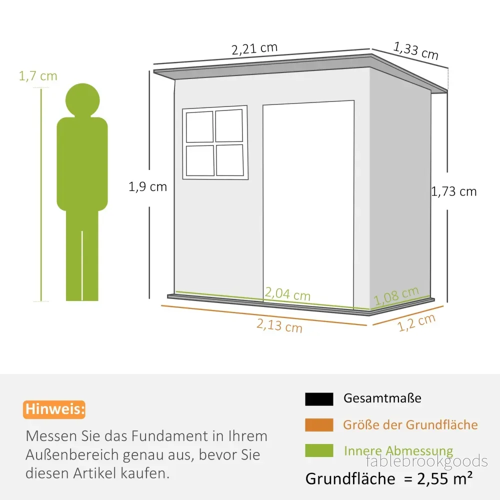 Trädgårdsredskapsskjul i stål med tak, låsbar dörr, 2,55 m² - Bild 3