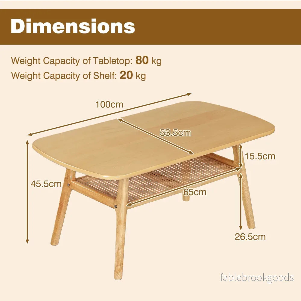 Soffbord – sidobord med två nivåer och öppen hylla, vardagsrumsbord Naturfärg – / 100 x 53,5 x 45,5 cm - Bild 2