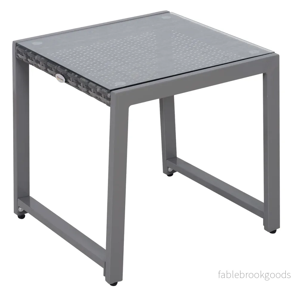 Trädgårdssidobord, härdat glas, polyrotting & aluminium