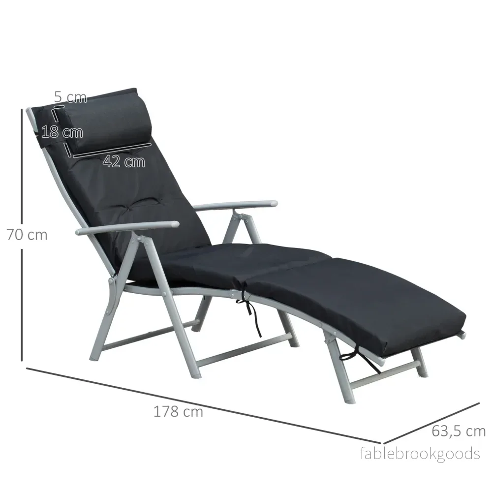 Hopfällbar strandstol, justerbar med dyna, svart - Bild 3